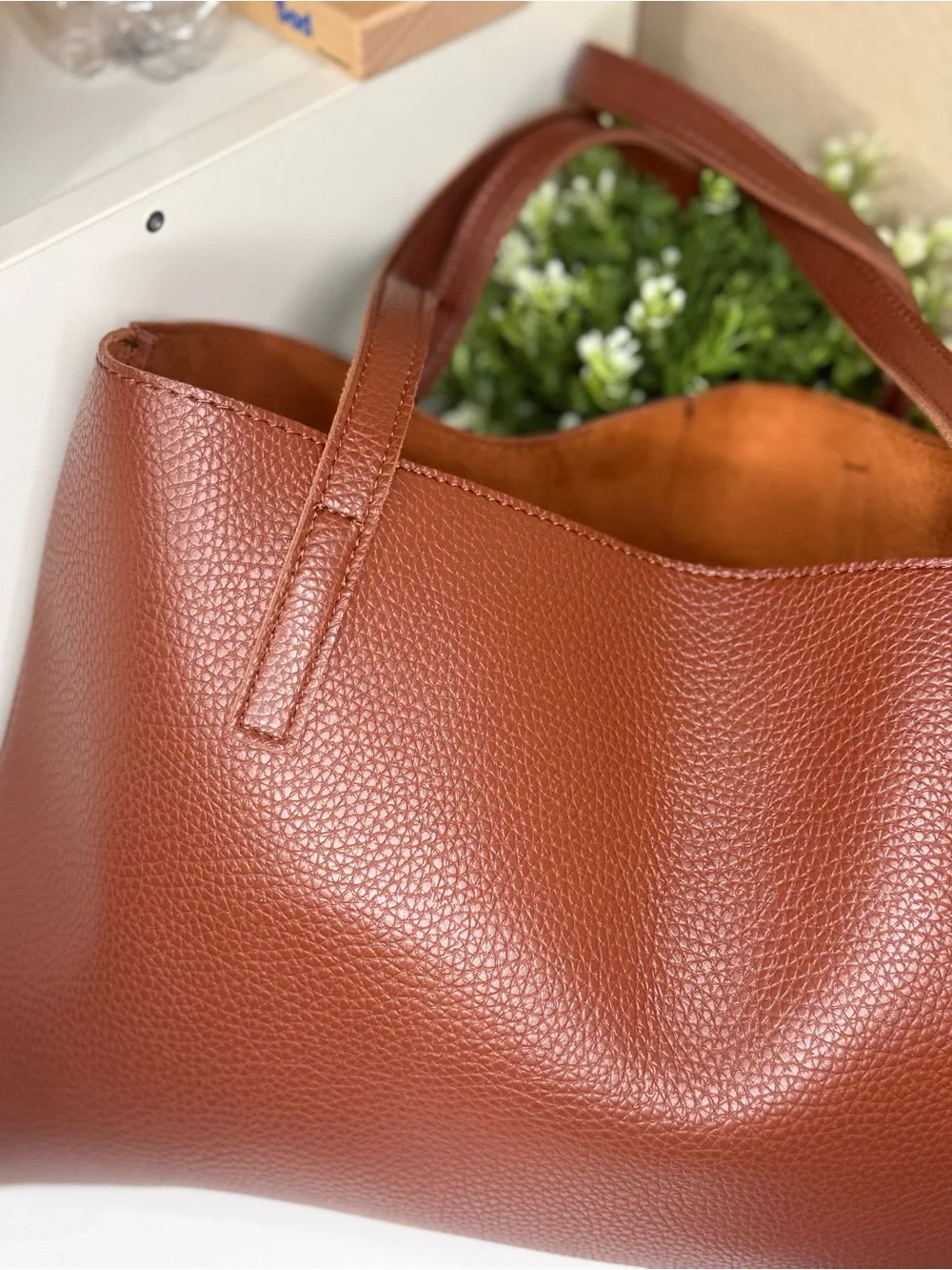 Brown Tote Bag with Black Stripe - Classic Women’s Carryall